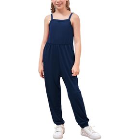 GORLYA Girls Casual Sleeveless Strap Backless Jumpsuit Outfits Baggy Harem Overalls Long Pant Jumper Rompers 4-14T