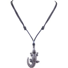 BlueRica Gator Head Pendant on Adjustable Black Rope Cord Necklace (Old Silver) in Kuwait