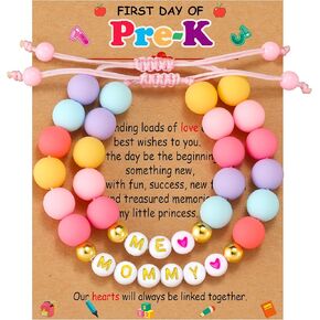 First Day of Preschool/Kindergarten/1st Grade/2nd Grade Bracelets, Mommy and Me/Mama Mini Back to School Bracelet Set for 2 Jewelry Gifts
