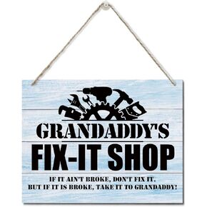 Rustic "Pop's Fix-It Shop If It Ain't Broke, Don't Fix It." Wall Art Sign, Hanging Printed Wall Plaque Wood Signs, Farmhouse Decor, Home Decor, Father's Day Gift for Grandpa 10 X 7.8 inch