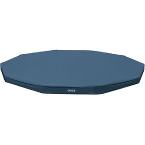 INTEX 28030E Pool Cover: For 10ft Round Metal Frame Pools – Includes Rope Tie – Drain Holes – 10in Overhang – Snug Fit