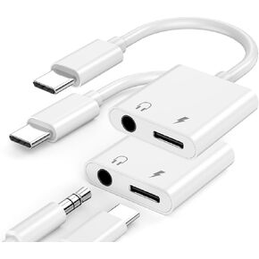 USB C to 3.5mm Headphone and Charger Adapter, 2 in 1 USB Type C to Aux Audio Jack with Fast Charging Dongle Port Connectors Compatible with iPhone 15, Samsung S23/S22, iPad Pro Air, Pixel 7/6/5/4