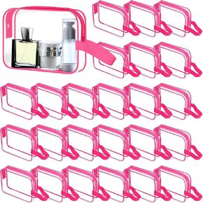 24 Pcs Clear Toiletry Bag PVC Plastic Travel Cosmetic Bag with Handle Strap Clear Makeup Bag for Women Men, Black
