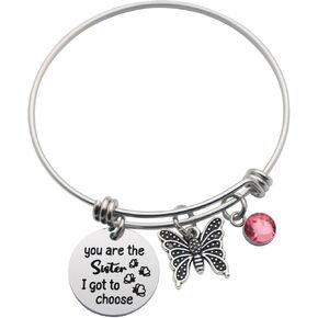 Sister Gift Friendship Inspiration Bracelet You are the Sister I Got to Choose with Charm Butterfly Sister Bangle Bracelet