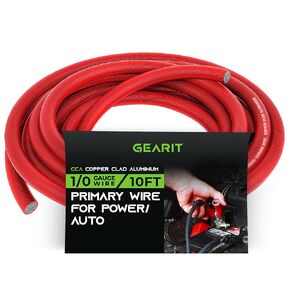 GearIT 0 Gauge CCA Ground Wire Kit with 0G Ground Wire (25FT Each - Black and Red), 10 Lugs and Heat Shrink Wrap