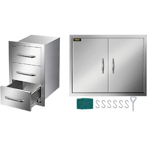 Outdoor Kitchen Drawers 16" W x 21.5" H x 18" D, Flush Mount Triple Access BBQ Access Door 17W x 24H Inch, Vertical Single BBQ Door Stainless Steel, Outdoor Kitchen Doors