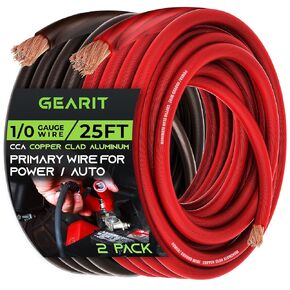 GearIT 1/0 Gauge Wire (10ft - Red Translucent) Copper Clad Aluminum CCA - Primary Automotive Wire Power/Ground, Battery Cable, Car Audio Speaker, RV Trailer, Amp, Electrical 0ga AWG 10 Feet