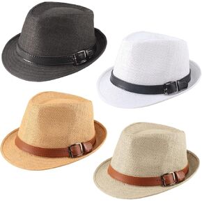 4 قطع من قبعة فيدورا من القش للرجال والنساء، قبعة تريلبي قصيرة الحواف، قبعة شمس كلاسيكية لصيف بنما للشاطئ in Kuwait