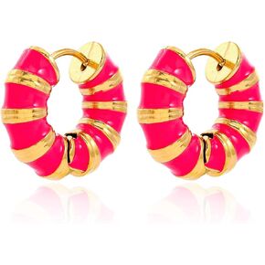 Aksod Enamel Bamboo Hoop Earrings Colorful Dripping Oil Huggie Earrings Circle Vintage Trendy Huggy Earrings Jewelry for Women and Girls