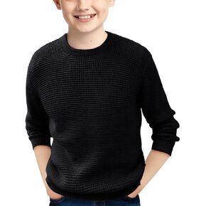 Haloumoning Boys Casual Pullover Sweaters Kids Chunky Crewneck Waffle Knit Jumper Tops 4-14 years