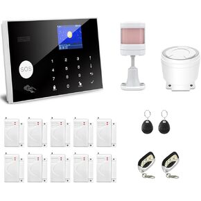 WiFi and GSM 17-Piece kit, Wireless Home Security Alarm System, Door/Window Sensor Entry Sensors (x10) with Smart Life and Tuya App Alert, 24/7 Monitoring Works with Google Assistant and Alexa