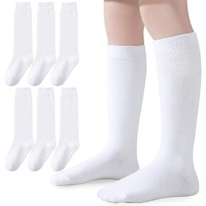 Knee High Socks for Girls Boys School Uniform Socks 3/6 Pack Cotton Tube Socks Kids Long Socks Black White Navy Blue