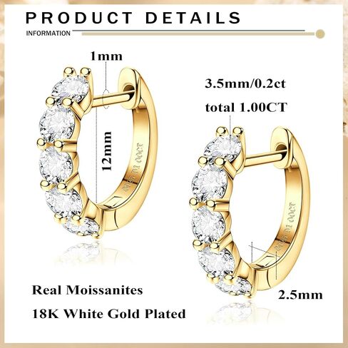 Blahanna Moissanite Hoop Earrings,2.0ct D Color Brilliant Round Cut Lab Created Diamond Earrings 18K White Gold Sterling Silver Huggie Earring for Women Men Wedding Earrings in Saudi Arabia