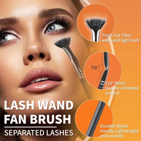 2PCS Mascara Fan Brush, INENK Lash Wand Brush Fan for Natural Lifted Effects and Enhance Lower Lashes, Synthetic Fibre Smooth Application No Smearing Clumping, Easy to Use Mascara on Lash Line in Saudi Arabia