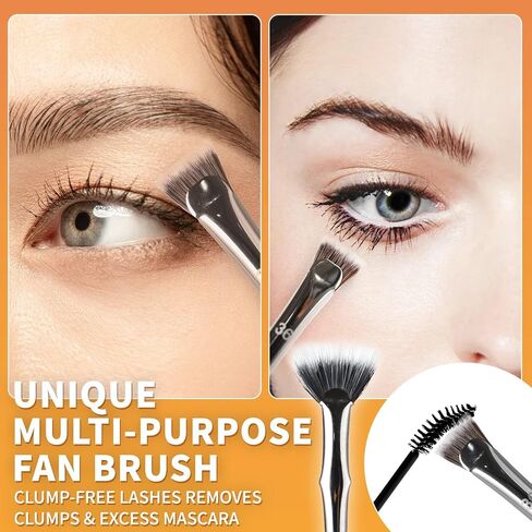 2PCS Mascara Fan Brush, INENK Lash Wand Brush Fan for Natural Lifted Effects and Enhance Lower Lashes, Synthetic Fibre Smooth Application No Smearing Clumping, Easy to Use Mascara on Lash Line in Saudi Arabia