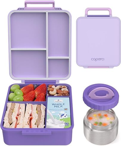 Caperci Kids Bento Lunch Box with Insulated Thermos - Leakproof Thermal Lunch Box Containers for Kids, 4-Compartment, Portable Handle, Two Temperature Zones (Blue) in Saudi Arabia
