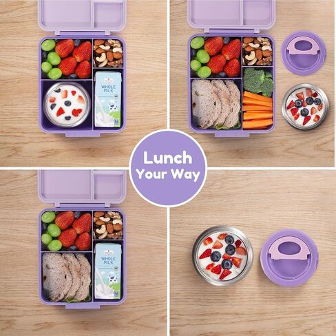 Caperci Kids Bento Lunch Box with Insulated Thermos - Leakproof Thermal Lunch Box Containers for Kids, 4-Compartment, Portable Handle, Two Temperature Zones (Blue) in Saudi Arabia