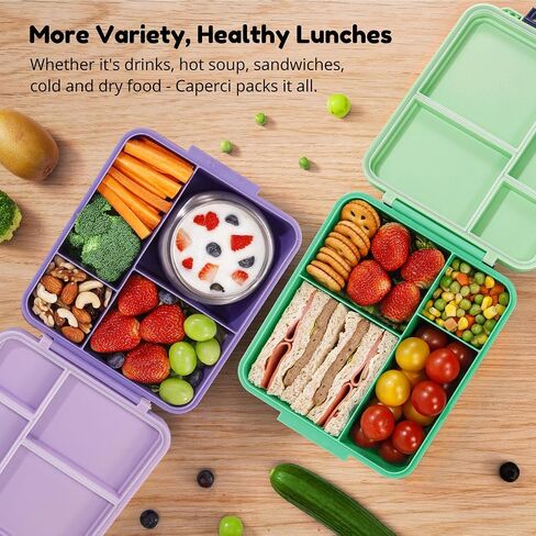 Caperci Kids Bento Lunch Box with Insulated Thermos - Leakproof Thermal Lunch Box Containers for Kids, 4-Compartment, Portable Handle, Two Temperature Zones (Blue) in Saudi Arabia
