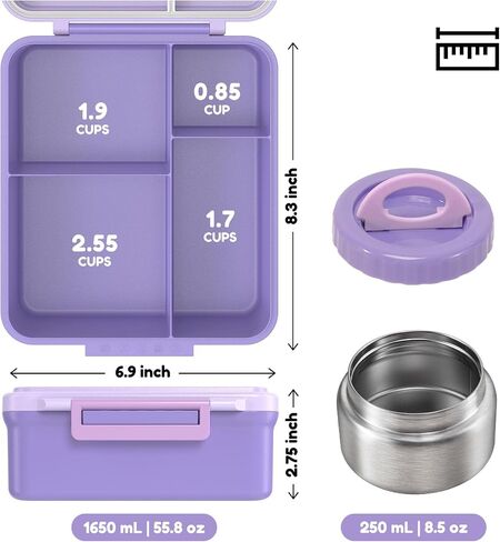 Caperci Kids Bento Lunch Box with Insulated Thermos - Leakproof Thermal Lunch Box Containers for Kids, 4-Compartment, Portable Handle, Two Temperature Zones (Blue) in Saudi Arabia