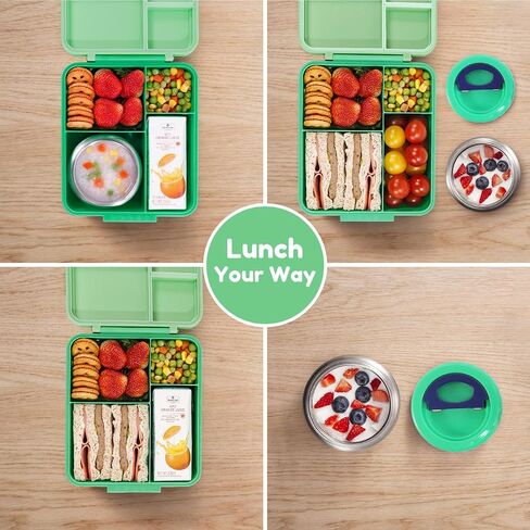 Caperci Kids Bento Lunch Box with Insulated Thermos - Leakproof Thermal Lunch Box Containers for Kids, 4-Compartment, Portable Handle, Two Temperature Zones (Blue) in Saudi Arabia