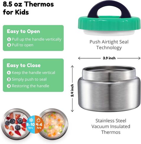 Caperci Kids Bento Lunch Box with Insulated Thermos - Leakproof Thermal Lunch Box Containers for Kids, 4-Compartment, Portable Handle, Two Temperature Zones (Blue) in Saudi Arabia