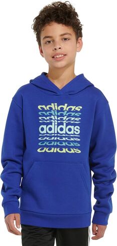 بلوفر بغطاء للرأس من الصوف بأكمام طويلة للأولاد من adidas، أسود منقط مع Collegiate Royal، مقاس كبير (14/16) in Kuwait