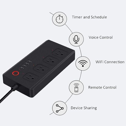 Smart Power Strip, WiFi Surge Protector Compatible with Alexa & Google Home, Smart Plug with 4 USB Ports & 4 AC Outlets, Voice and Remote Control & Timer Schedule, 5ft Extension Cord in Kuwait