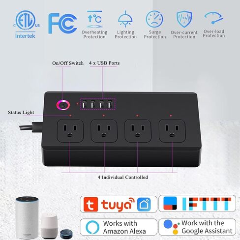 Smart Power Strip, WiFi Surge Protector Compatible with Alexa & Google Home, Smart Plug with 4 USB Ports & 4 AC Outlets, Voice and Remote Control & Timer Schedule, 5ft Extension Cord in Kuwait