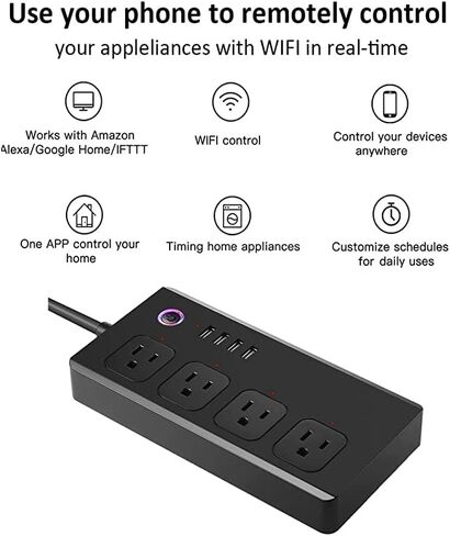 Smart Power Strip, WiFi Surge Protector Compatible with Alexa & Google Home, Smart Plug with 4 USB Ports & 4 AC Outlets, Voice and Remote Control & Timer Schedule, 5ft Extension Cord in Kuwait