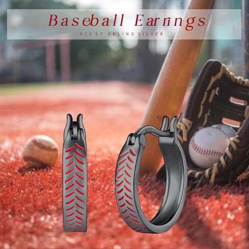Baseball Earrings 925 Sterling Silver Sport Lover Jewelry Hoop Earring Baseball Earrings Gifts For Women Girls in Kuwait