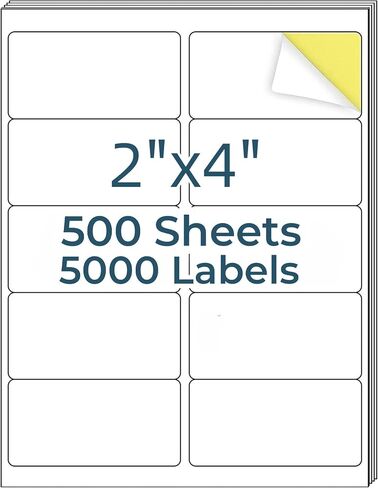 ملصقات بريدية مقاس 2 × 4 بوصة، 1000 ملصق عنوان (100 ورقة)، ملصقات شحن بيضاء قابلة للطباعة لطابعة الليزر/النافثة للحبر، ملصقات لاصقة دائمة in Kuwait