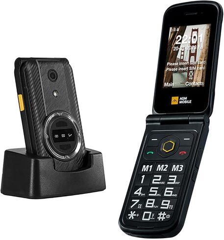 AGM M8 Security + 4G هاتف متين فليب، هواتف خلوية ذات أزرار كبيرة لكبار السن، بيانات آمنة، مقاوم للماء/السقوط، مفتاح جانبي SOS، HAC، اتصال سريع، مكبر صوت قوي 104 ديسيبل، لوحة مفاتيح كبيرة، بطاقات SIM مزدوجة in Kuwait