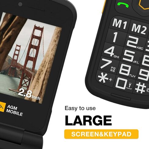 AGM M8 Security + 4G هاتف متين فليب، هواتف خلوية ذات أزرار كبيرة لكبار السن، بيانات آمنة، مقاوم للماء/السقوط، مفتاح جانبي SOS، HAC، اتصال سريع، مكبر صوت قوي 104 ديسيبل، لوحة مفاتيح كبيرة، بطاقات SIM مزدوجة in Kuwait