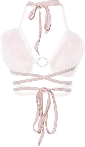 Women's Rave Furry Bra Top Strappy Faux Fur Halter Triangle Bralette Backless Tanks Tops Pool Party Dance Clubwear Bikini in Saudi Arabia