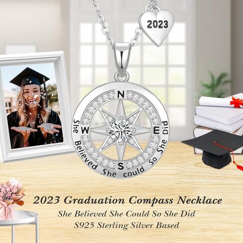 Graduation Gifts for Her 2023, Graduation Necklaces for Girls, S925 Sterling Silver Compass Necklace for Women, College Graduation Jewelry Gift, Senior High School Middle School Graduation Gifts for Wife Girlfriends Teen Girls Sister Daughter Niece in Saudi Arabia