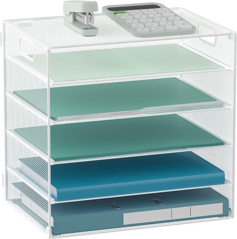 6 Tier Letter Tray Paper Organizer with Handle, Mental Mesh Desk File Paper Organizer for Office Home School, Black, 1 Pack in Saudi Arabia