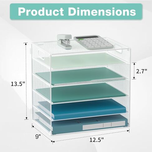 6 Tier Letter Tray Paper Organizer with Handle, Mental Mesh Desk File Paper Organizer for Office Home School, Black, 1 Pack in Saudi Arabia