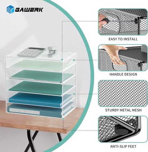 6 Tier Letter Tray Paper Organizer with Handle, Mental Mesh Desk File Paper Organizer for Office Home School, Black, 1 Pack in Saudi Arabia