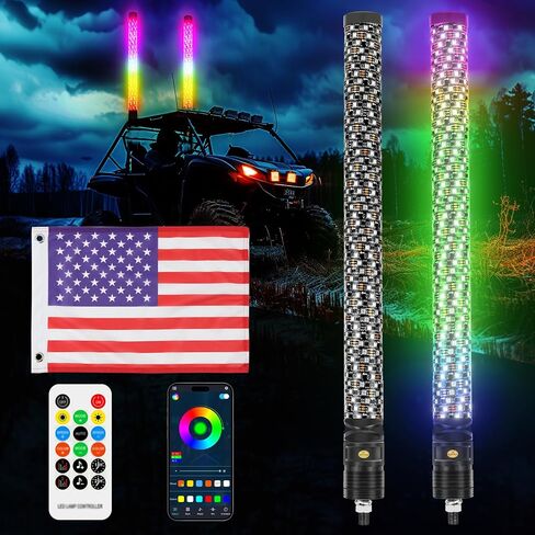 DREAMIZER 2PCS Thick LED Whip Lights, 1FT RGB Light Whip LED Whip w/Remote,12V Fat Whip Light for Side by Side Light Whips for UTV ATV RZR Offroad Truck and More in Saudi Arabia