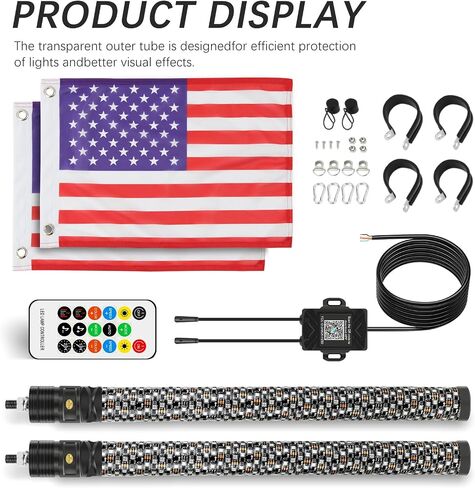 DREAMIZER 2PCS Thick LED Whip Lights, 1FT RGB Light Whip LED Whip w/Remote,12V Fat Whip Light for Side by Side Light Whips for UTV ATV RZR Offroad Truck and More in Saudi Arabia