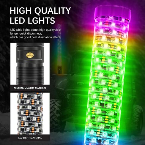 DREAMIZER 2PCS Thick LED Whip Lights, 1FT RGB Light Whip LED Whip w/Remote,12V Fat Whip Light for Side by Side Light Whips for UTV ATV RZR Offroad Truck and More in Saudi Arabia