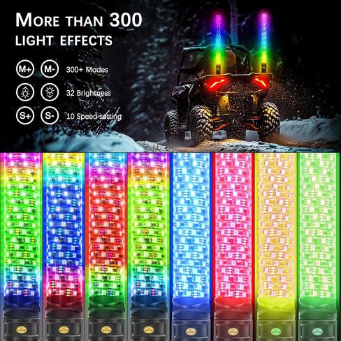 DREAMIZER 2PCS Thick LED Whip Lights, 1FT RGB Light Whip LED Whip w/Remote,12V Fat Whip Light for Side by Side Light Whips for UTV ATV RZR Offroad Truck and More in Saudi Arabia