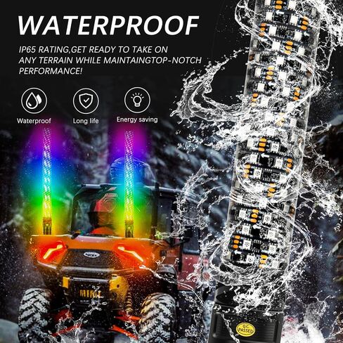 DREAMIZER 2PCS Thick LED Whip Lights, 1FT RGB Light Whip LED Whip w/Remote,12V Fat Whip Light for Side by Side Light Whips for UTV ATV RZR Offroad Truck and More in Saudi Arabia