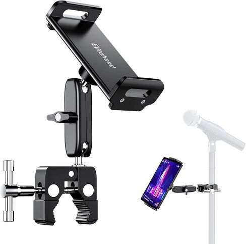 elitehood Metal iPad Mic Stand Holder, 360° Swivel Tilt Microphone Stand Phone Holder Mount, Aluminum Tablet Clamp Adapter for All Phone, iPad Pro 12.9/11, iPad, iPad Mini Air and More 4-12.9" Tablet in Kuwait