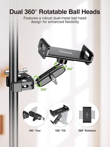 elitehood Metal iPad Mic Stand Holder, 360° Swivel Tilt Microphone Stand Phone Holder Mount, Aluminum Tablet Clamp Adapter for All Phone, iPad Pro 12.9/11, iPad, iPad Mini Air and More 4-12.9" Tablet in Kuwait