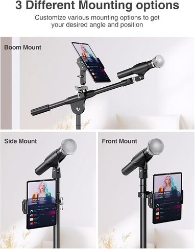 elitehood Metal iPad Mic Stand Holder, 360° Swivel Tilt Microphone Stand Phone Holder Mount, Aluminum Tablet Clamp Adapter for All Phone, iPad Pro 12.9/11, iPad, iPad Mini Air and More 4-12.9" Tablet in Kuwait