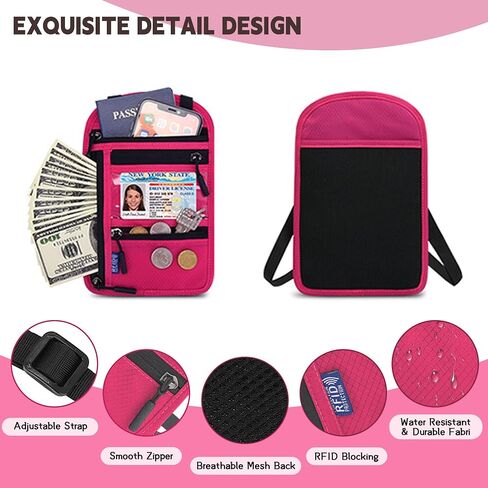 5.5" L x 7.9" W Travel Neck Wallet, RFID Blocking Passport Holder, Security Lightweight Passport Travel Wallet, Neck Pouch Gifts for Women Men(Gary) in Saudi Arabia
