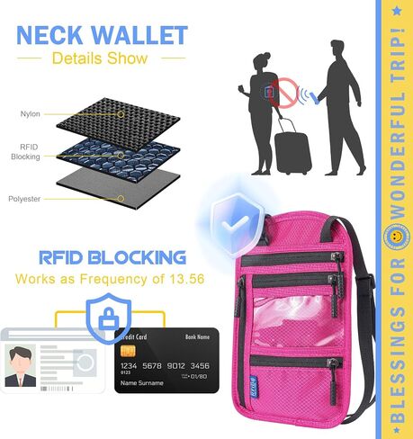 5.5" L x 7.9" W Travel Neck Wallet, RFID Blocking Passport Holder, Security Lightweight Passport Travel Wallet, Neck Pouch Gifts for Women Men(Gary) in Saudi Arabia
