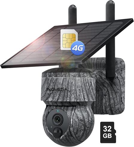 INQMEGA [24/7 تسجيلات 4G LTE كاميرا أمان شمسية خلوية لاسلكية في الهواء الطلق مع لوحة شمسية 22 وات وبطارية مدمجة 32000 مللي أمبير في الساعة، رؤية ليلية ملونة 3 ميجابكسل، كشف حركة PIR، مع بطاقة 4G in Kuwait