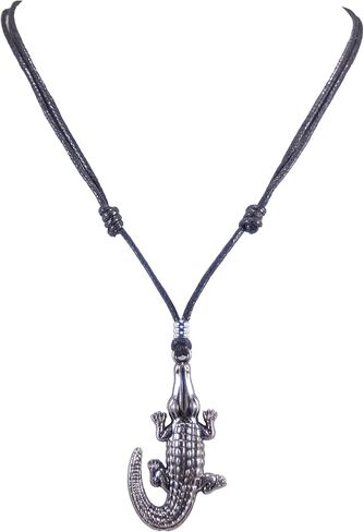 BlueRica Gator Head Pendant on Adjustable Black Rope Cord Necklace (Old Silver) in Kuwait